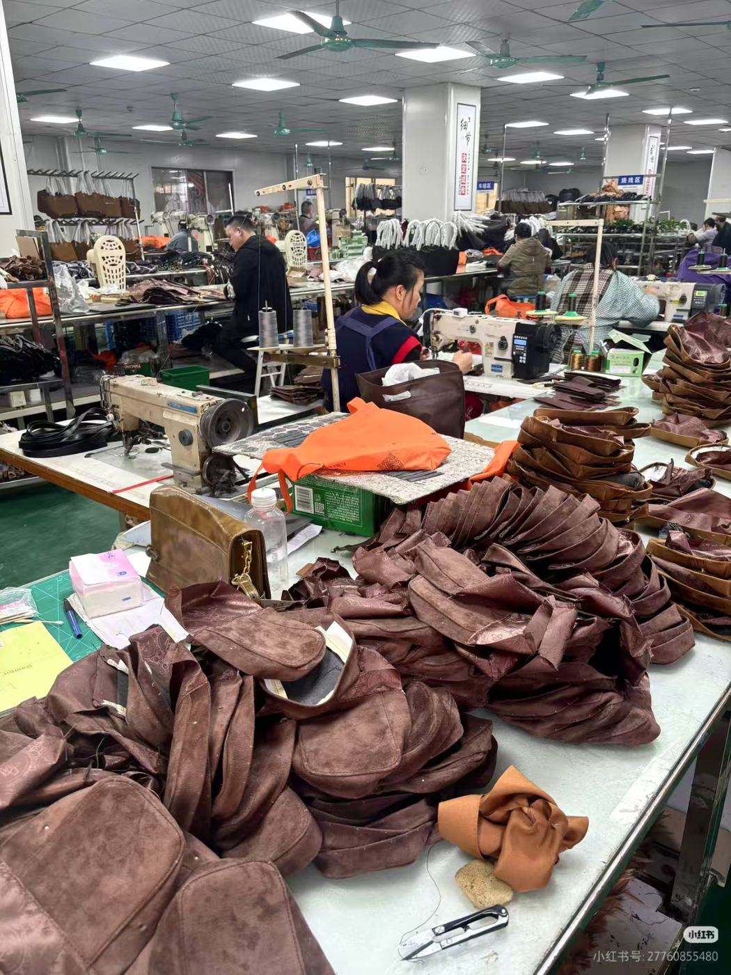 Bag workshop with workers and components